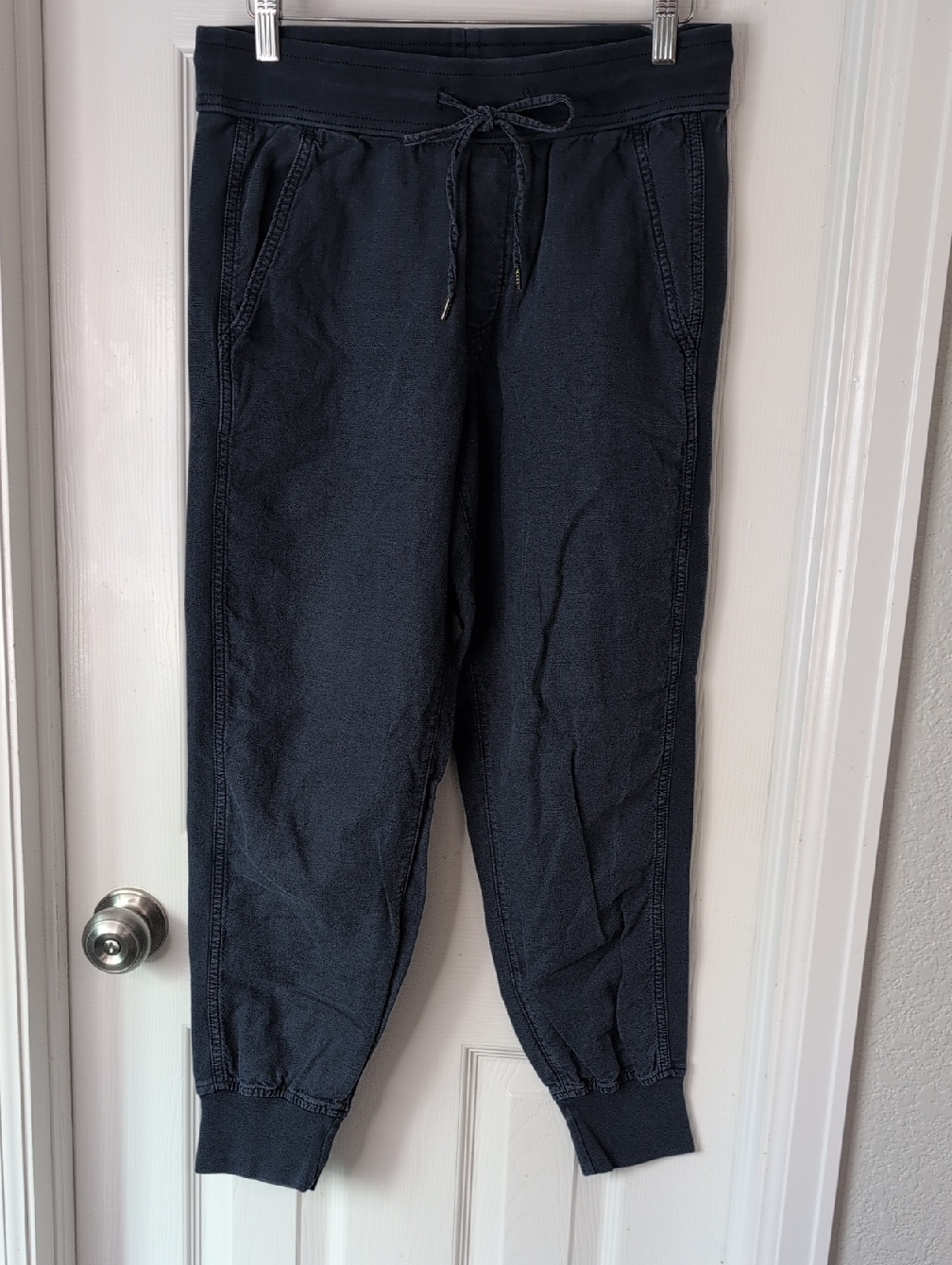 Gap Women's Navy Drawstring Jogger Pants Linen Cotton Blend Size S